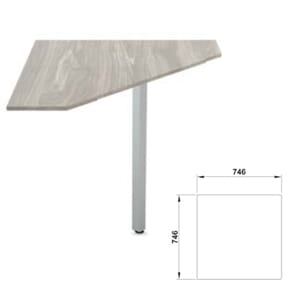 90° kvadratisk hjørnemodul med plate og ett ben. 746x746 mm.
