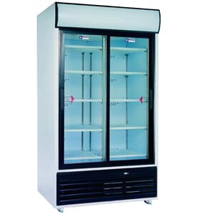 Kjøleskap m/ glassdør og lysskilt. 875 L. Mål: 118x92xh218cm