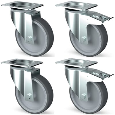 KK4-SL Sett med 4 hjul for kjøleskap. 2 hjul med brems. Scheie KK4-SL.jpg