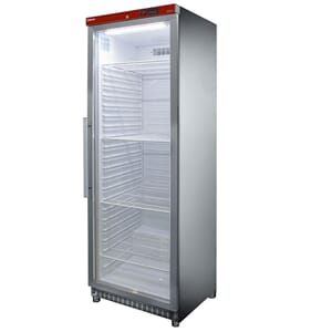 Ventilert kjøleskap m/glassdør 400l. Rustfri utførelse.