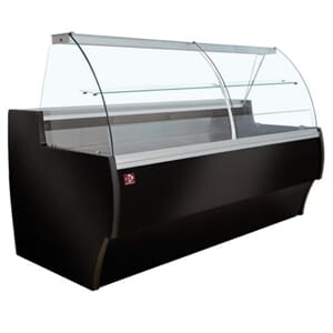 KJØLEDISK L=200 M/BUET GLASS, Dybde 100cm/SORT Temp.+2° +4°
