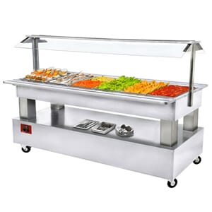 Buffet med kjølebrønn. 6/1-GN. 2070x660xh1370mm. Lyst tre.