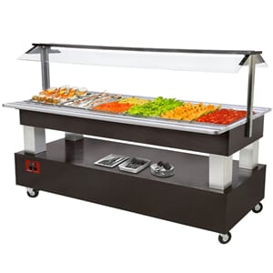 Buffet med kjølebrønn. 6/1-GN. 2070x660xh1370mm. Mørk tre.