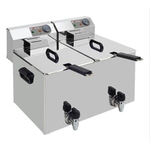 Dobbel frityr. Kap: 2x 8 liter. Inkl. kurver. Tappekran.